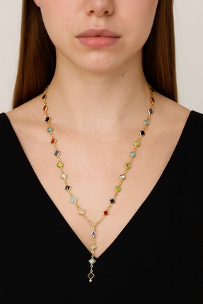 S & E Gold Zincirli Renkli Y Kolye