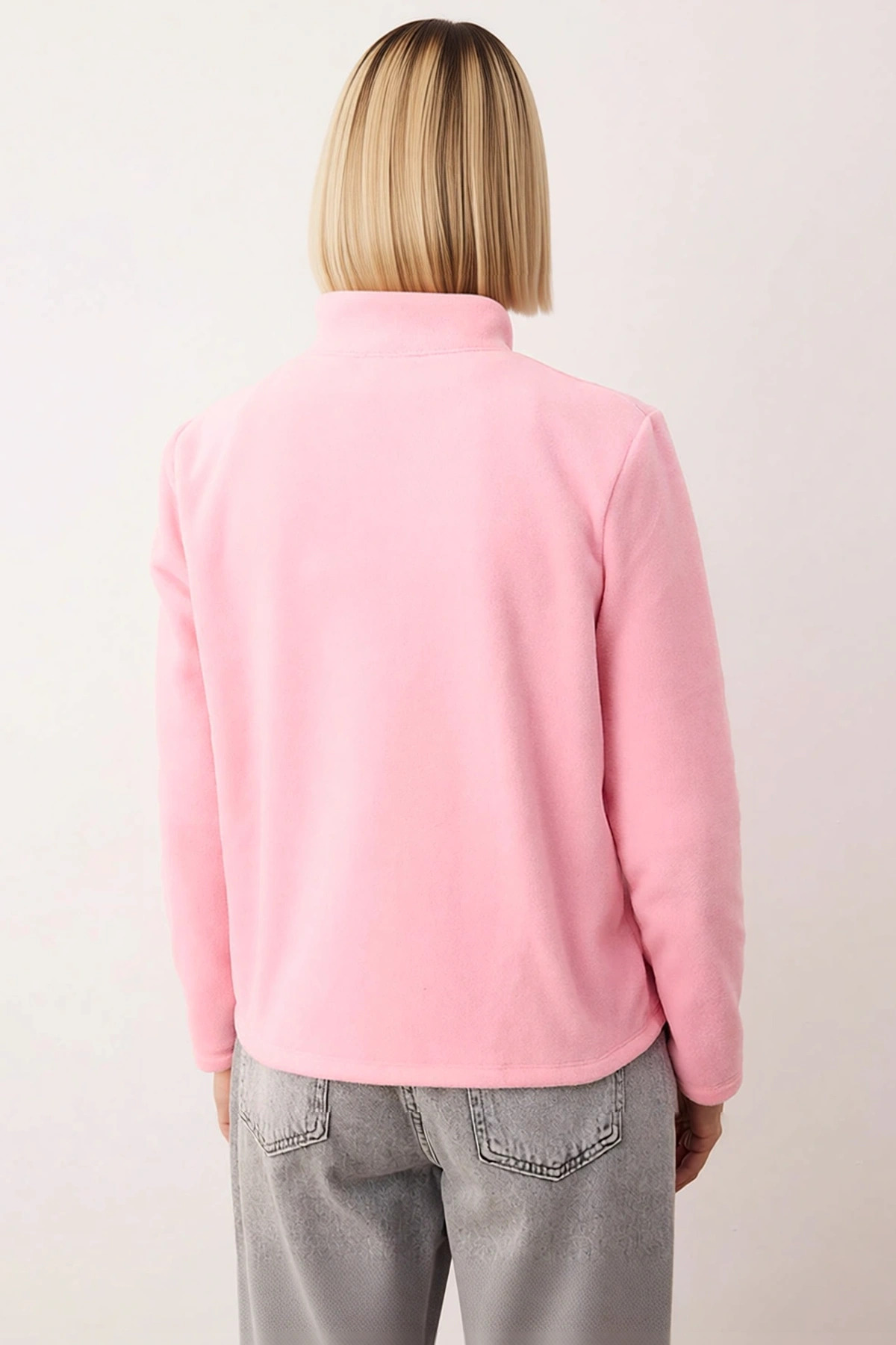 Kadın Dik Yaka Standart Kol Regular Kalıp Fermuarlı Örme Sweatshirt Fonksiyonel Dayanıklı Şık