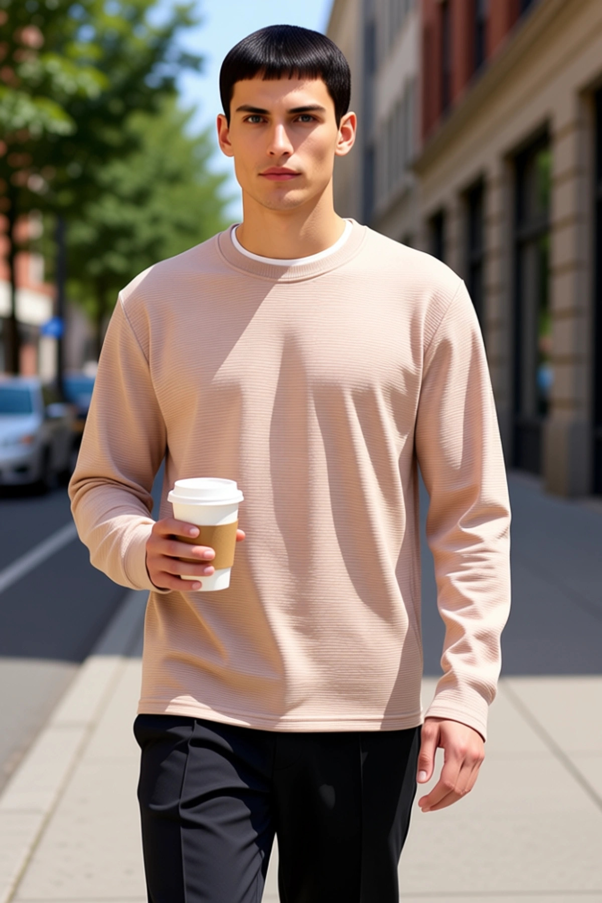 Erkek Bisiklet Yaka Standart Kol Regular Kalıp Dokulu Sweatshirt Fonksiyonel Dayanıklı Şık