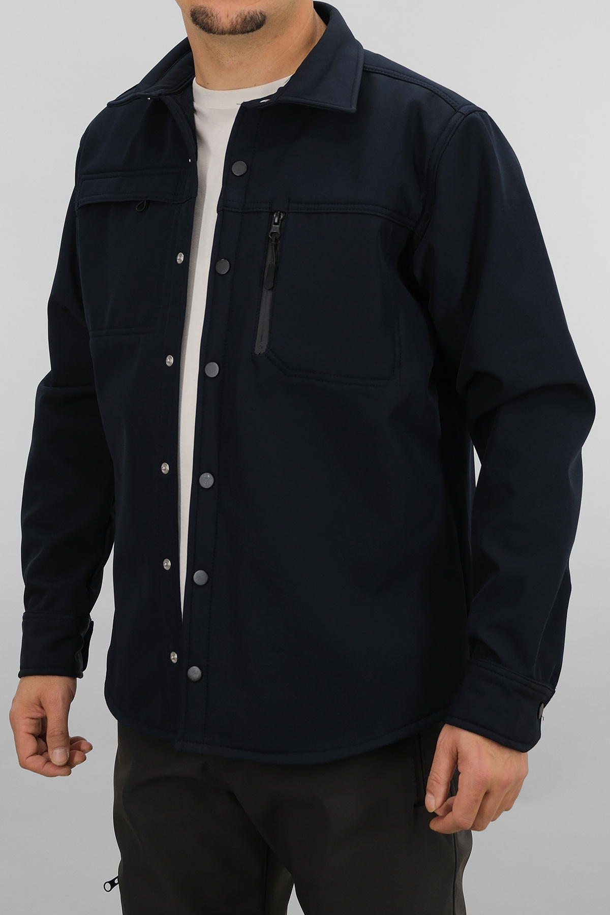 Erkek Lacivert Slimfit Dar Kalıp Softshell Gömlek — سرمه‌ای SW-16858 — تصویر 8 از 8