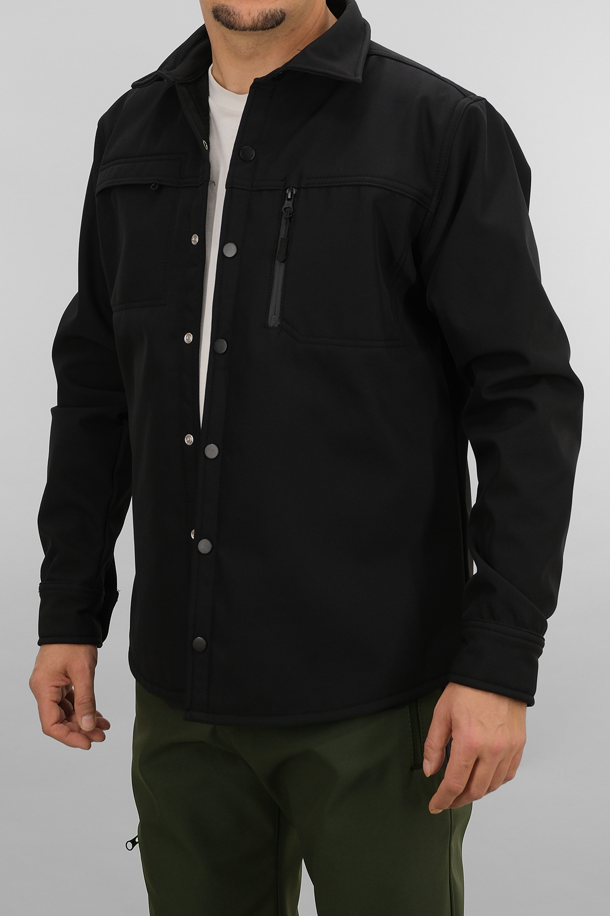 Erkek Siyah Slimfit Dar Kalıp Softshell Gömlek — مشکی SW-16858 — تصویر 8 از 8