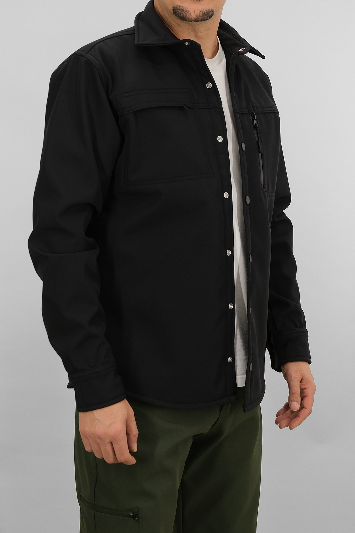 Erkek Siyah Slimfit Dar Kalıp Softshell Gömlek — مشکی SW-16858 — تصویر 7 از 8