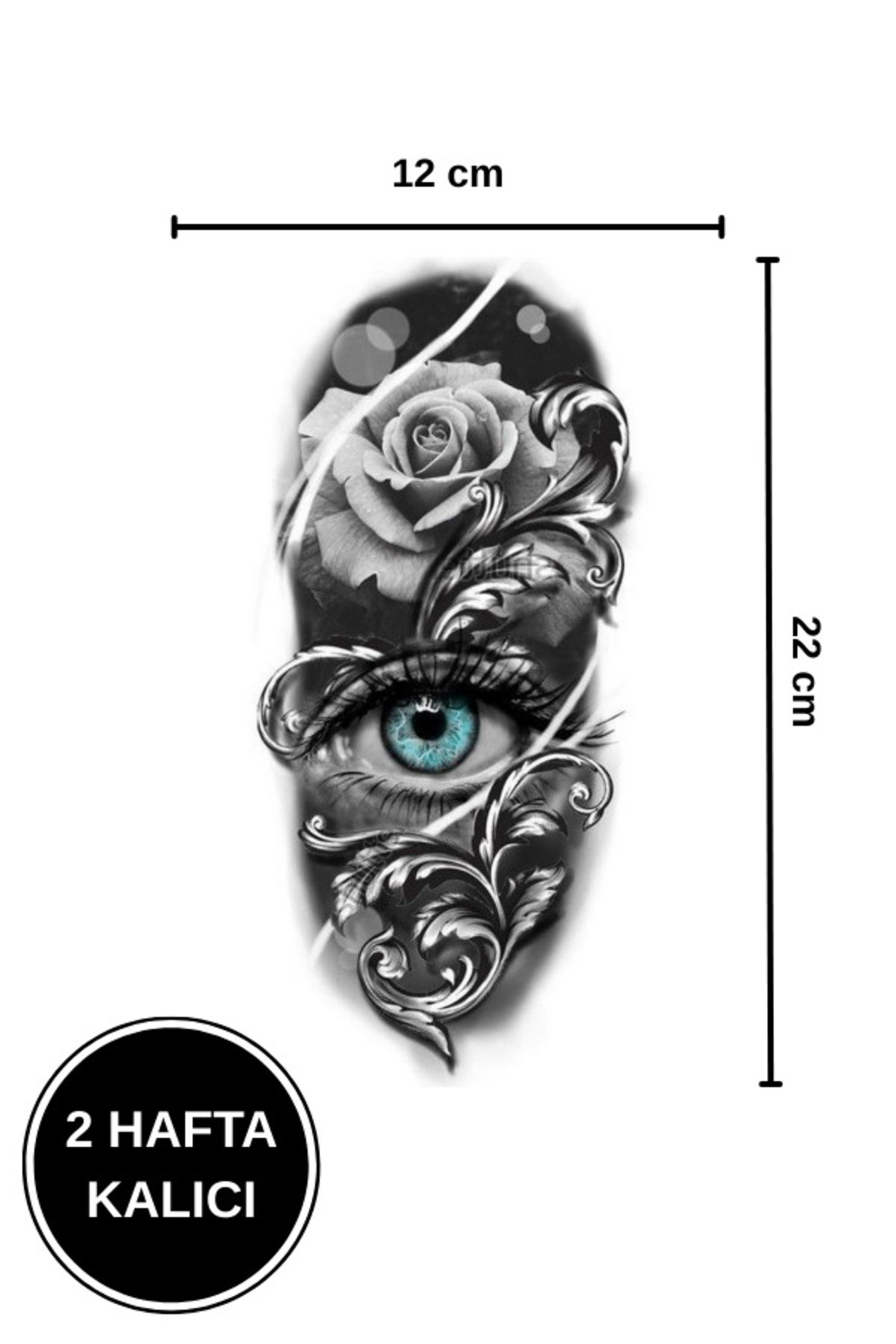 shop 2 Hafta Kalıcı Göz, Gül ve Barok Desenli Geçici Dövme 12x22 cm (Gerçekçi ve Estetik)