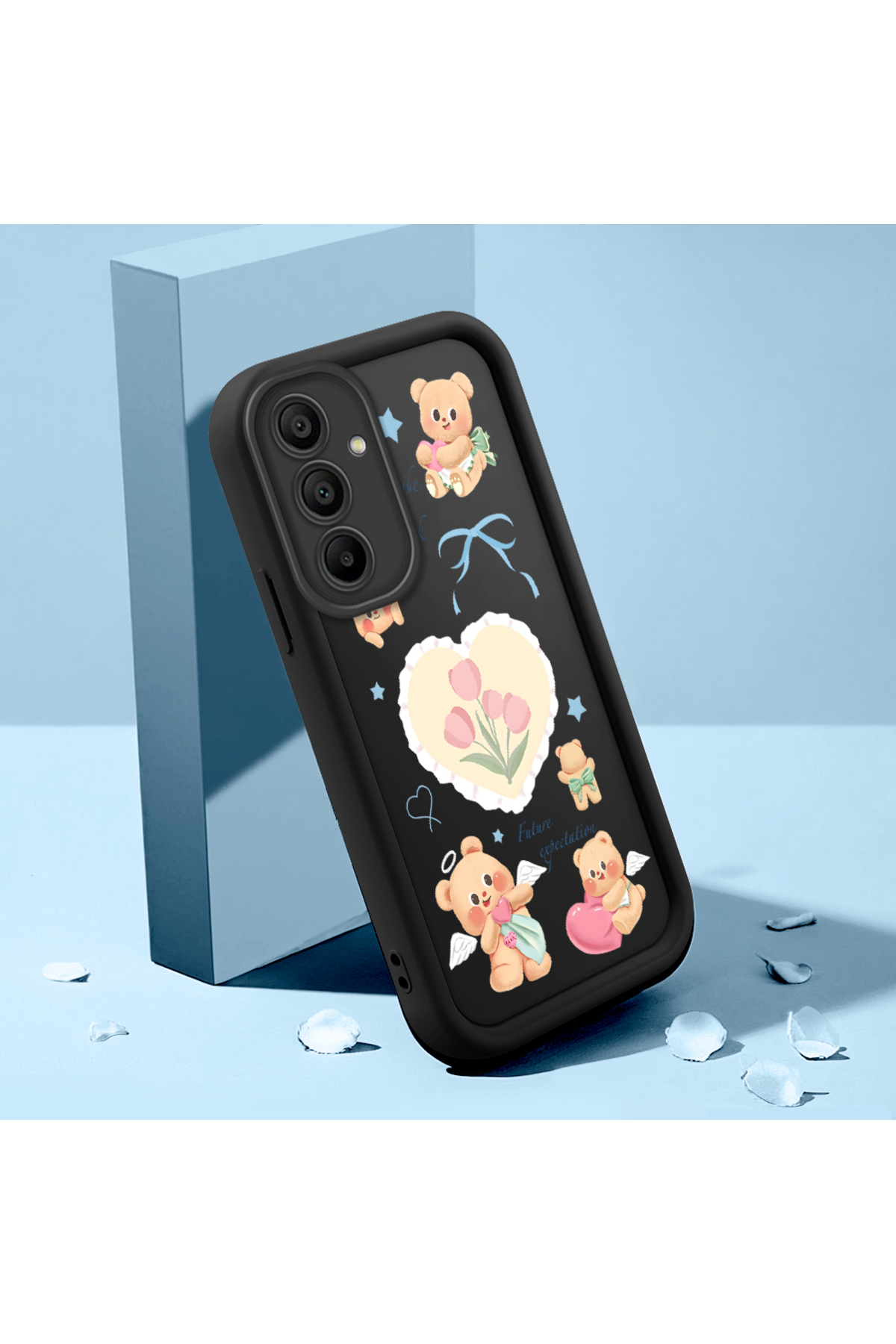 Samsung Galaxy A15 Compatible Shockproof Black Silicone Case with Cute Pattern