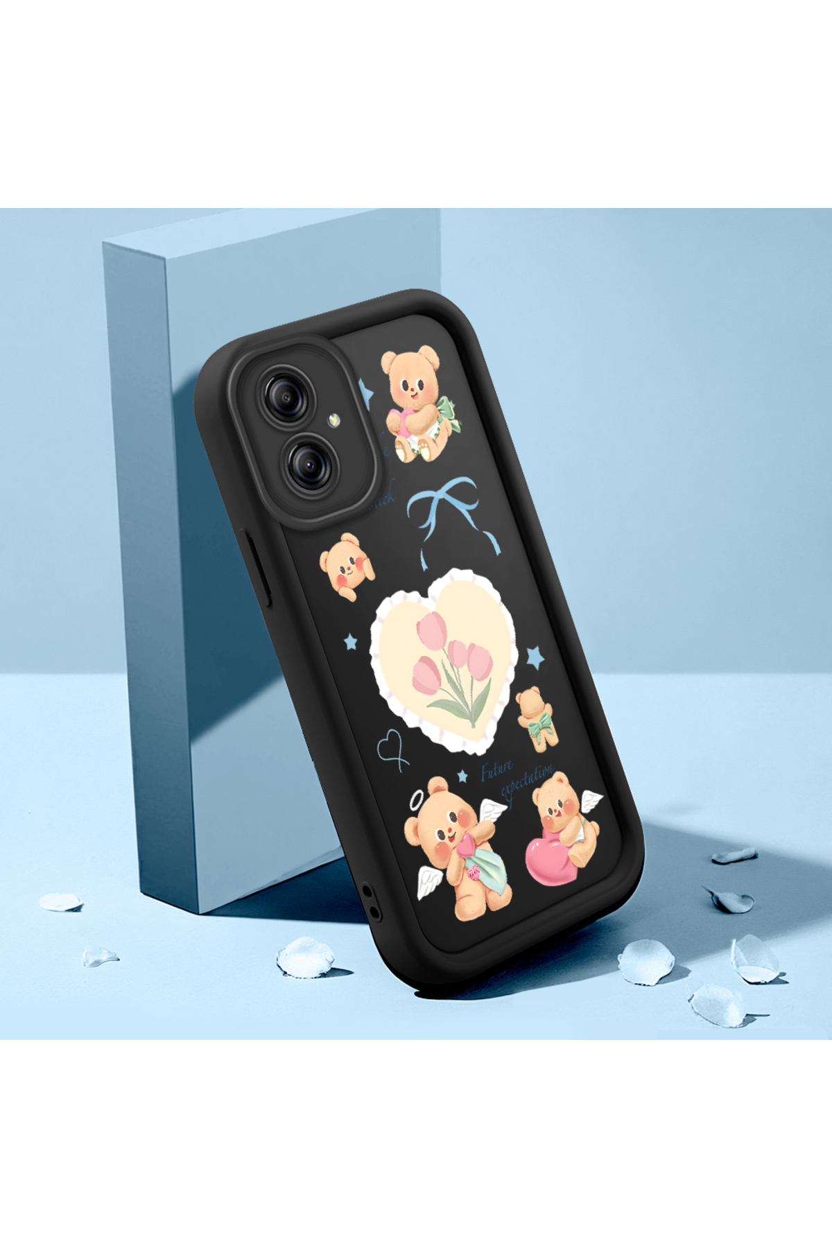 Samsung Galaxy A04e Compatible Shockproof Cute Patterned Black Silicone Case