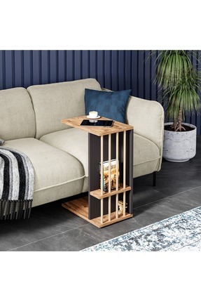 AYZ C Sehpa Tekerlekli ve Raflı Sehpa Yan Sehpa Dikey Antrasit - Çam