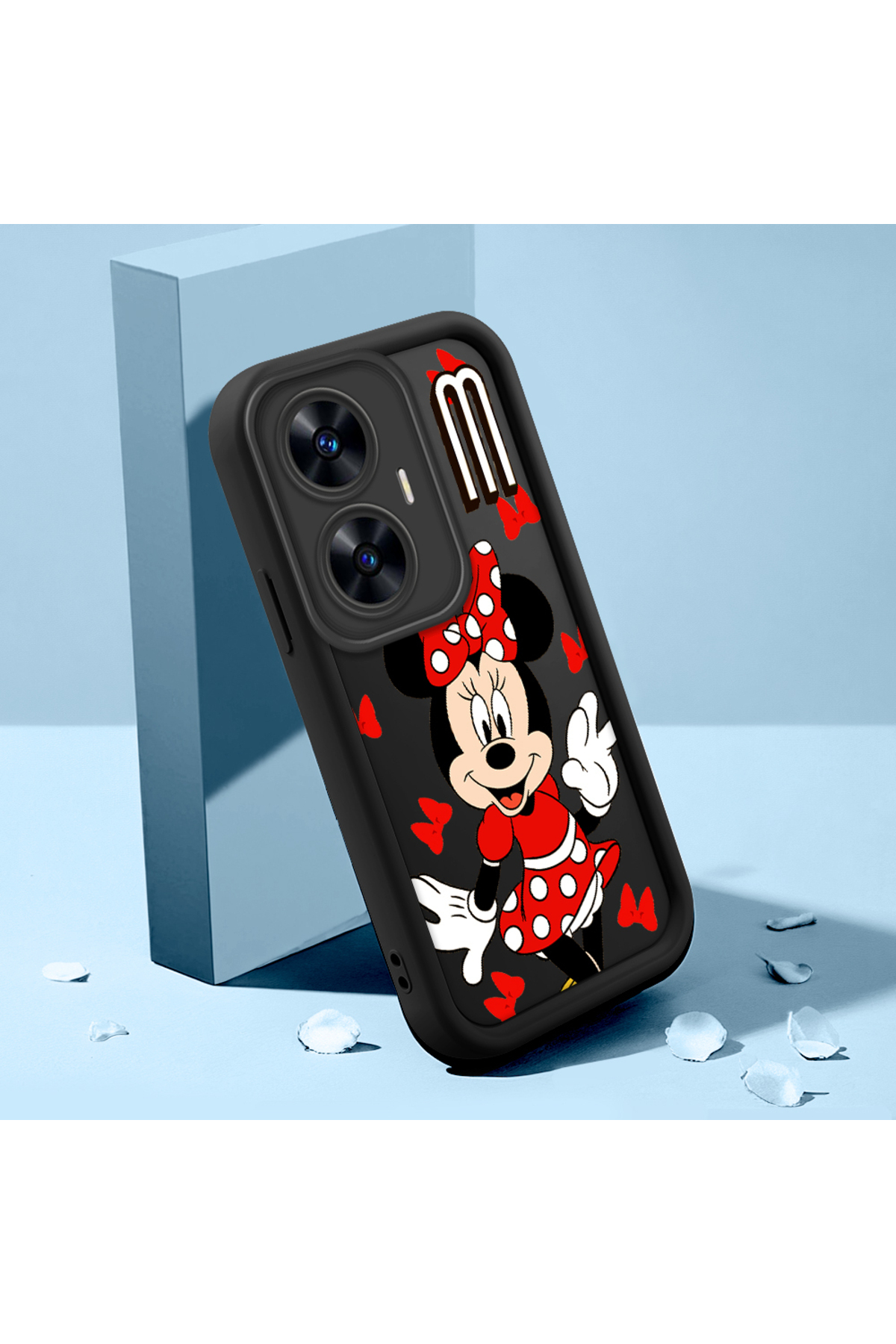 Black Silicone Shockproof Phone Case with Realme C55 Compatible Cartoon Pattern