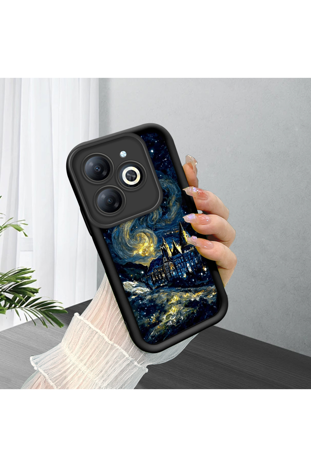 Tecno Spark 20/20C Compatible Charming Sky Pattern Black Silicone Case