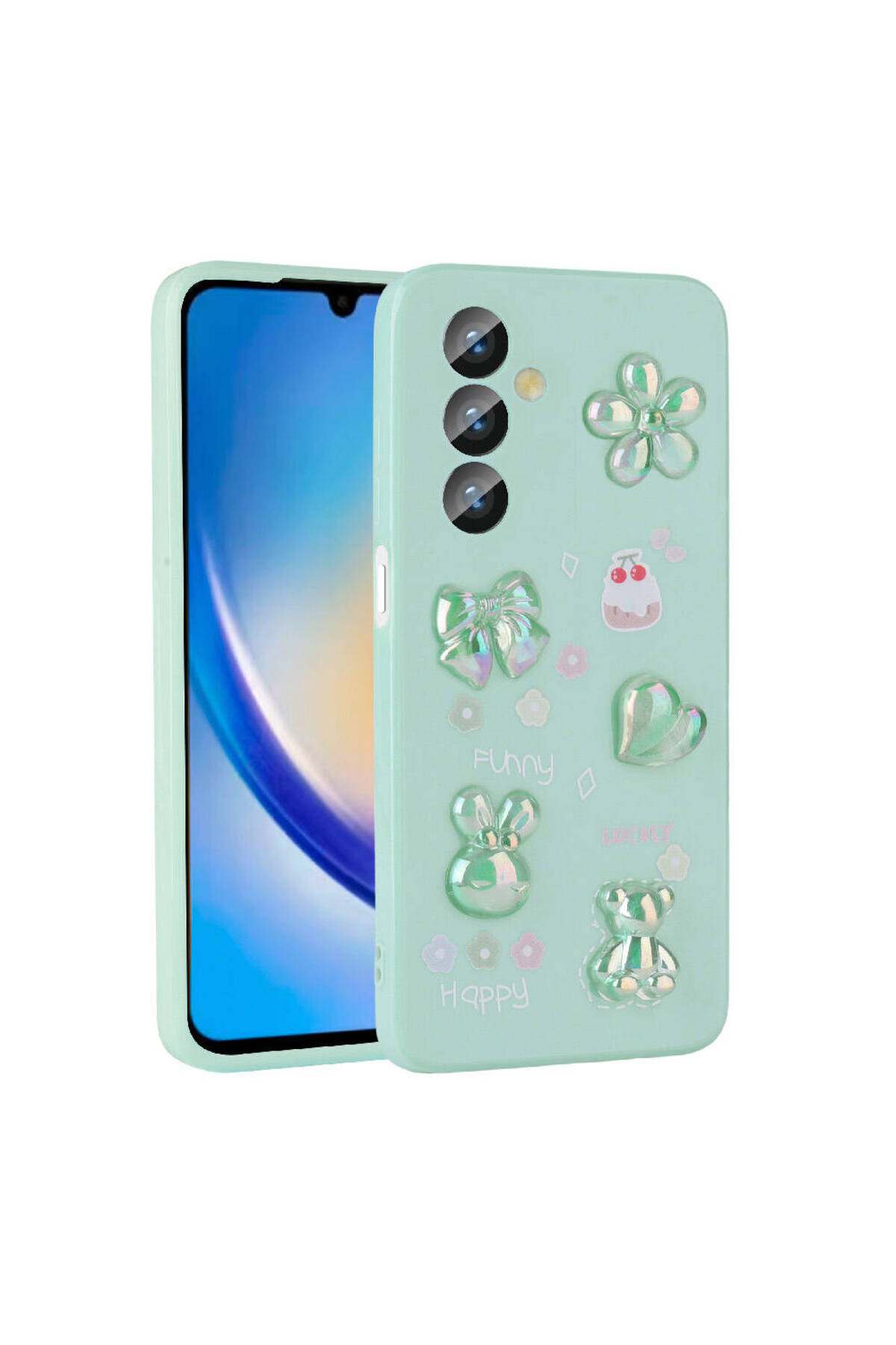 Galaxy A14 5G Kılıf Kabartma Figürlü Parlak TCMK Toys Silikon Kapak - Açık Yeşil