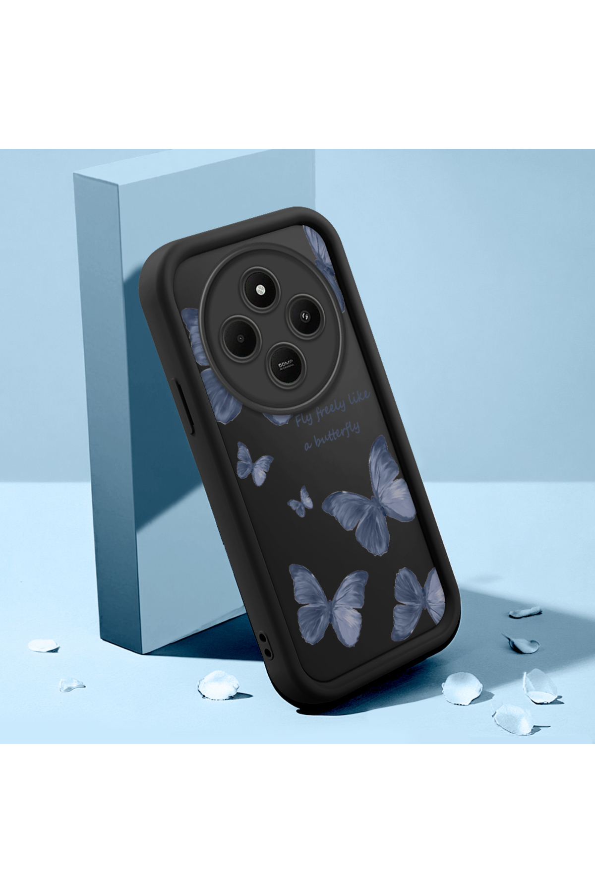 Xiaomi Redmi 14c Compatible Black Silicone Butterfly Pattern Impact Protection Case