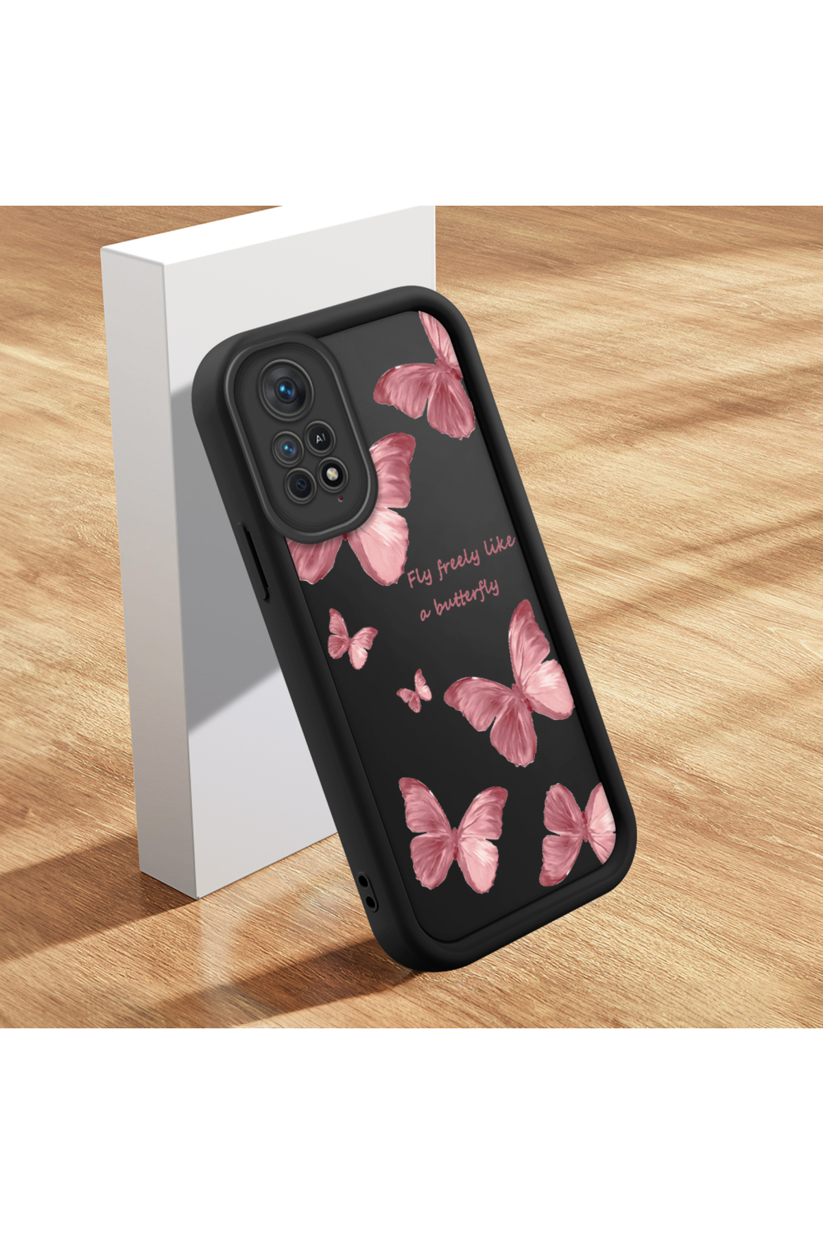Xiaomi Redmi Note 11 Pro 4G Compatible Black Silicone Butterfly Pattern Impact Protection Case