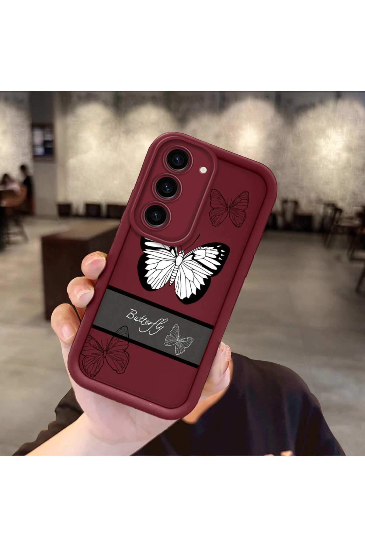 Samsung Galaxy S23 Compatible Burgundy Silicone Ribbon Pattern Shockproof Phone Case