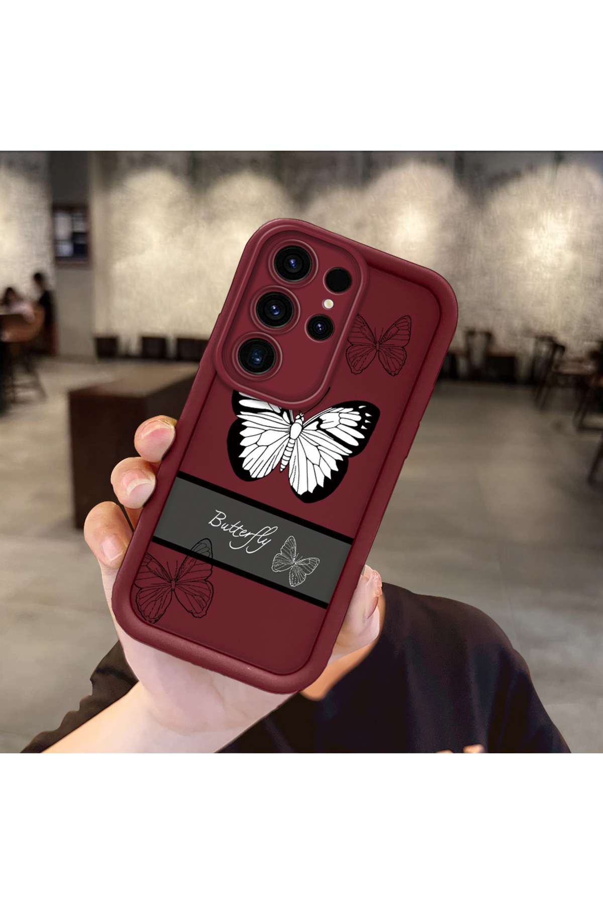 Samsung Galaxy S23 Ultra Compatible Burgundy Silicone Ribbon Pattern Shockproof Phone Case