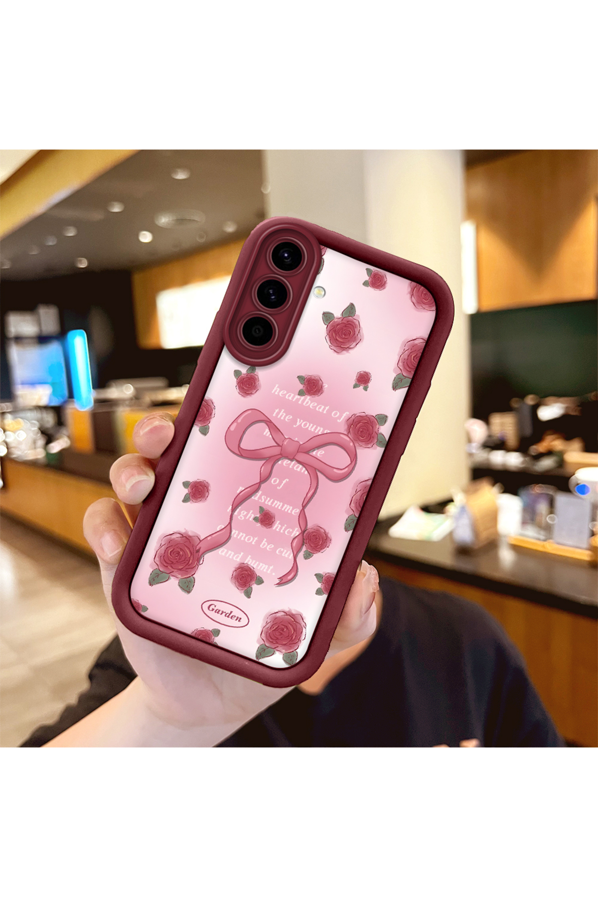 Samsung Galaxy A56 Compatible Lovely Rose Pattern Claret Red Silicone Impact Protection Case