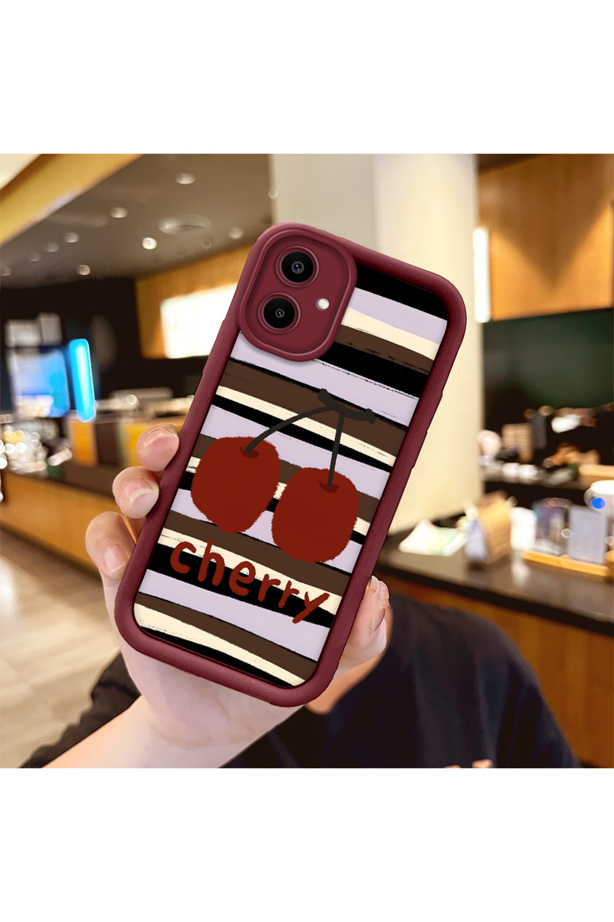 Samsung Galaxy A06 Compatible Burgundy Silicone Fruit Pattern Shockproof Phone Case