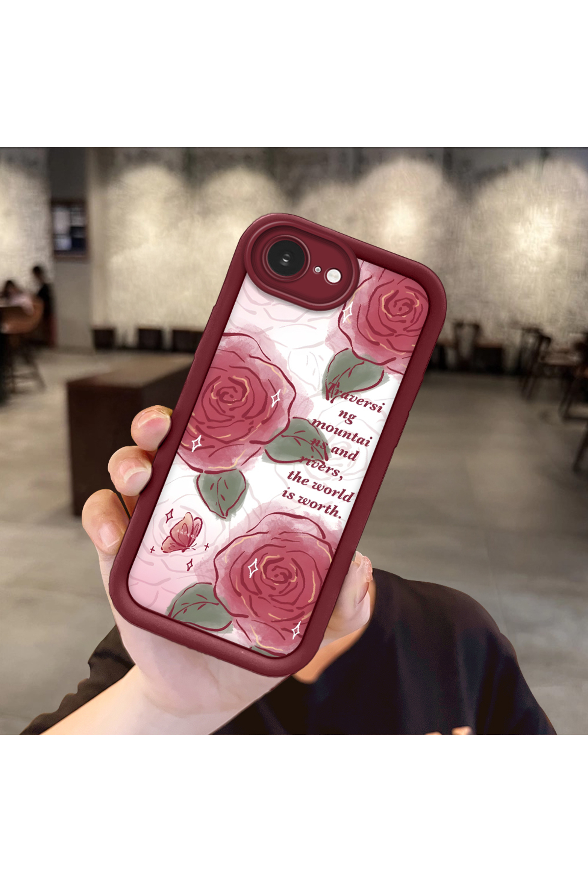 lovely Rose Patterned Claret Red Silicone Impact Protection Case for iPhone 16e