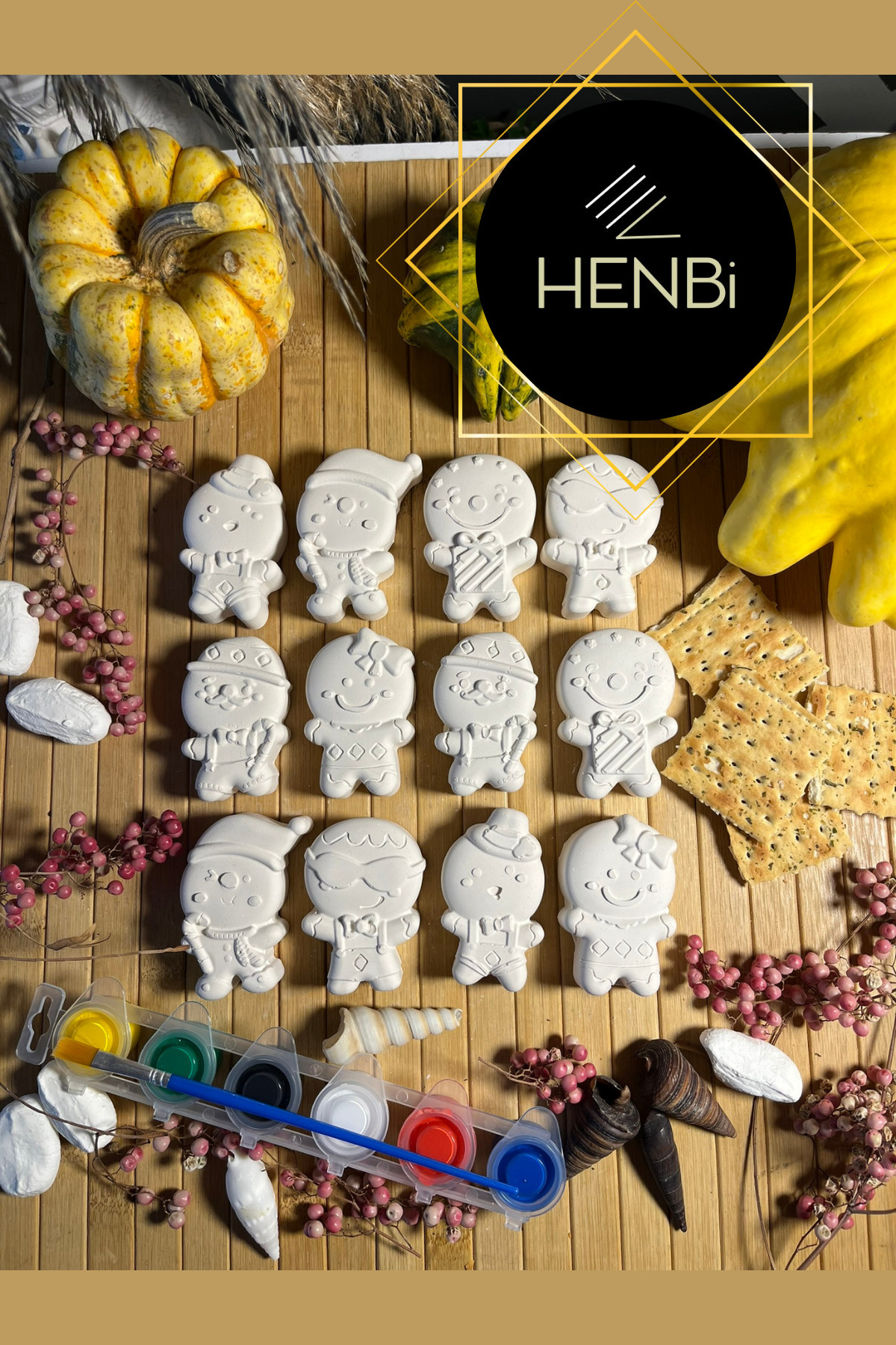 HENBi 12 Adet (3D) Kurabiye Adam Boyama seti Taş boyama seti Çocuk Gelişimi Etkinlikler