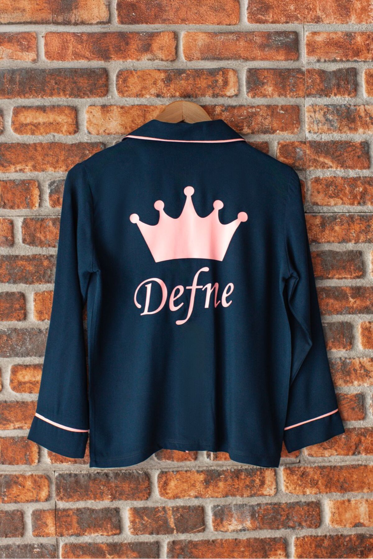 PRINCESS TIARA PERSONALIZED NAME PRINTED 100% NAVY BLUE PINK COTTON LONG PAJAMAS SET GIFT BIRTHDAY