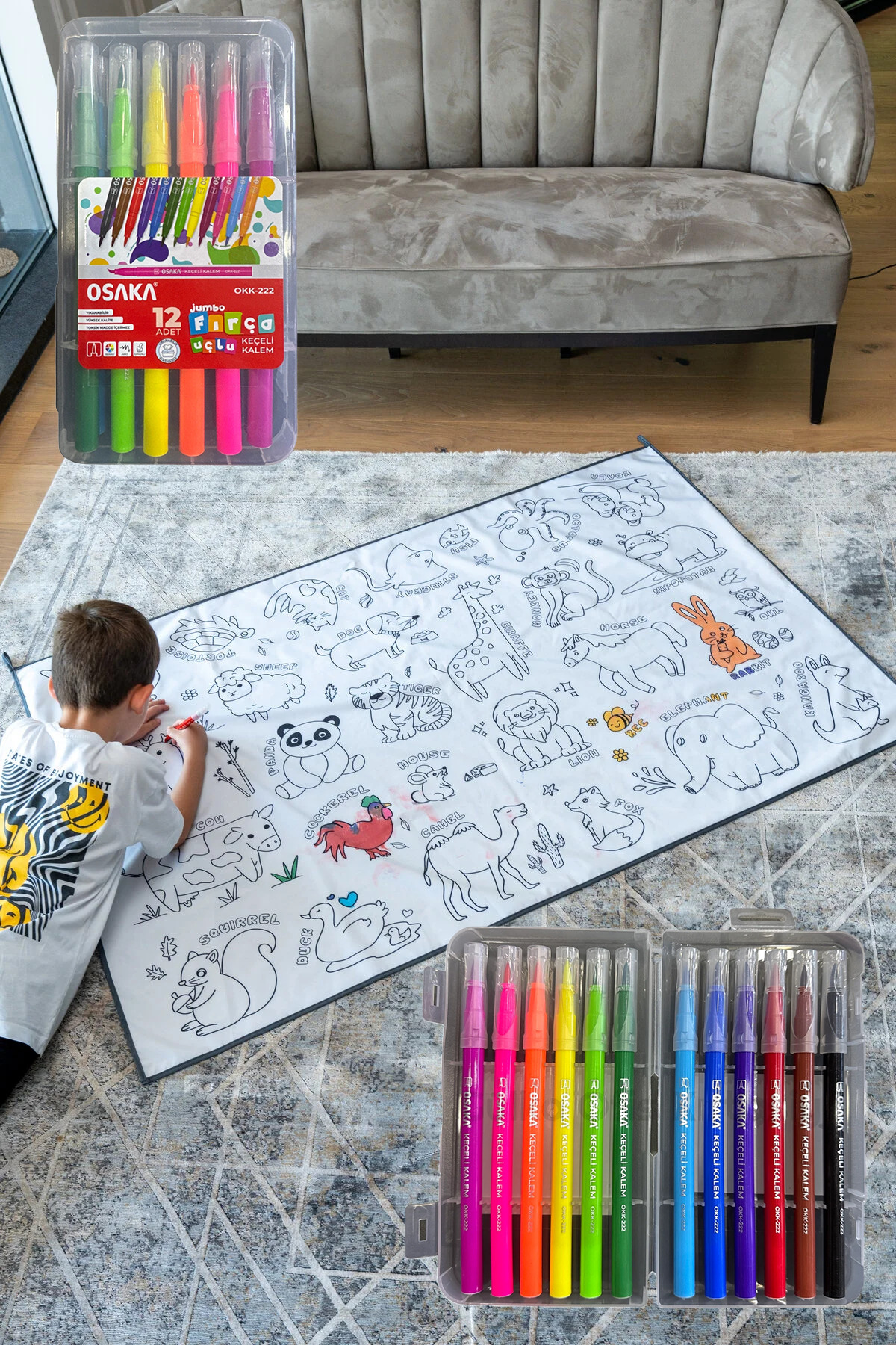 egolika kids Yıkanabilir Tekrar Boyanabilir Boyama Örtüsü + 12'li Boyama Seti Eğitici Oyun Halısı Matı fotoğrafı 3 (önizleme)
