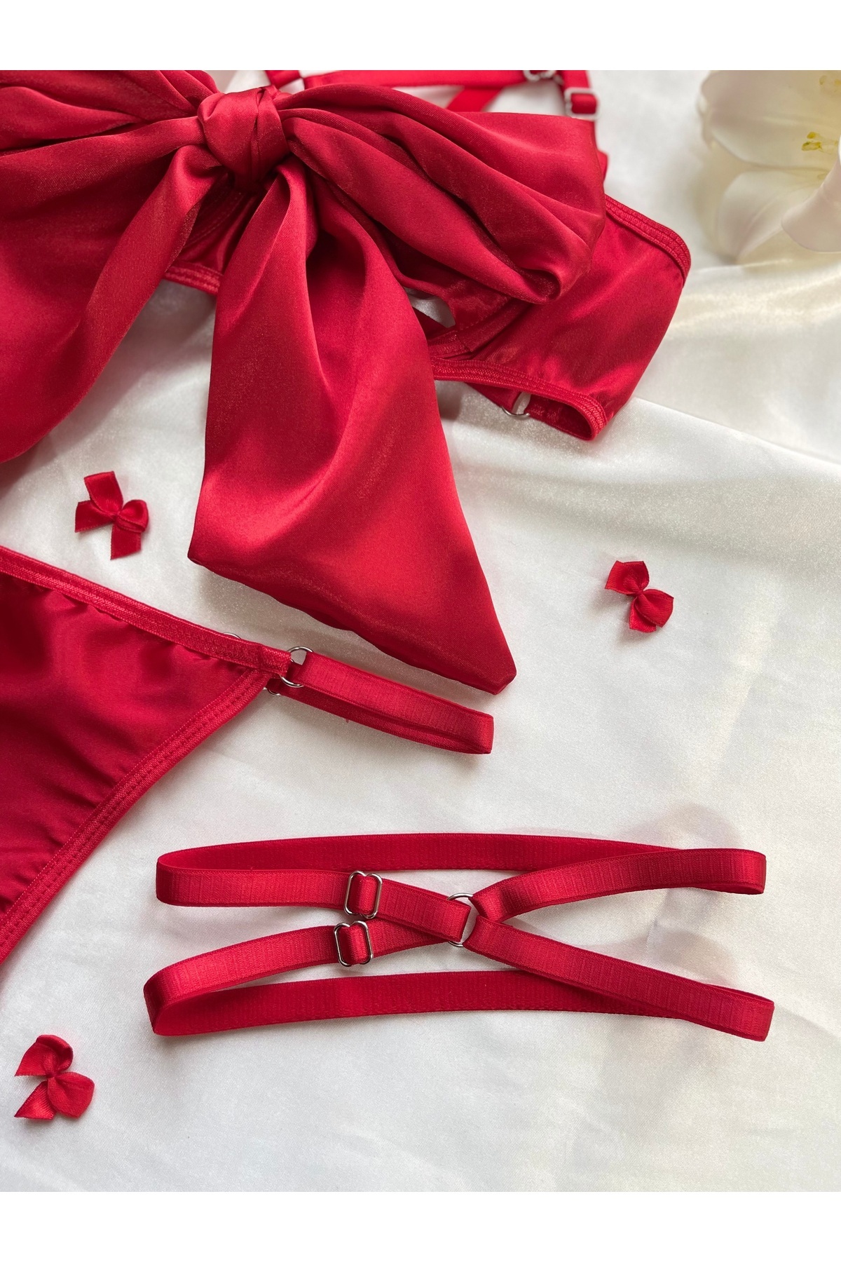 SİNTRA LINGERIE  Yılbaşı Özel Kırmızı Fiyonklu İç Çamaşır Takımı - Görsel 4