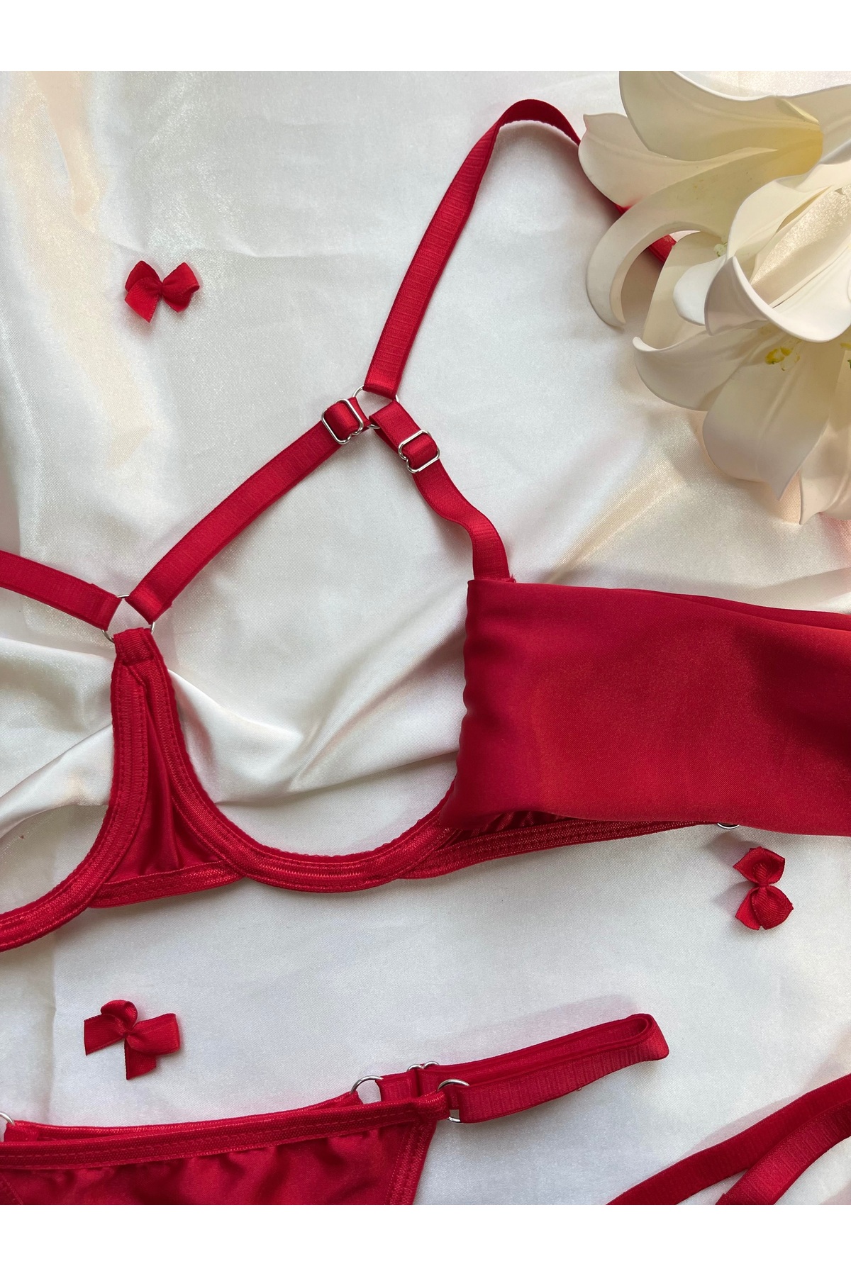 SİNTRA LINGERIE  Yılbaşı Özel Kırmızı Fiyonklu İç Çamaşır Takımı - Görsel 5