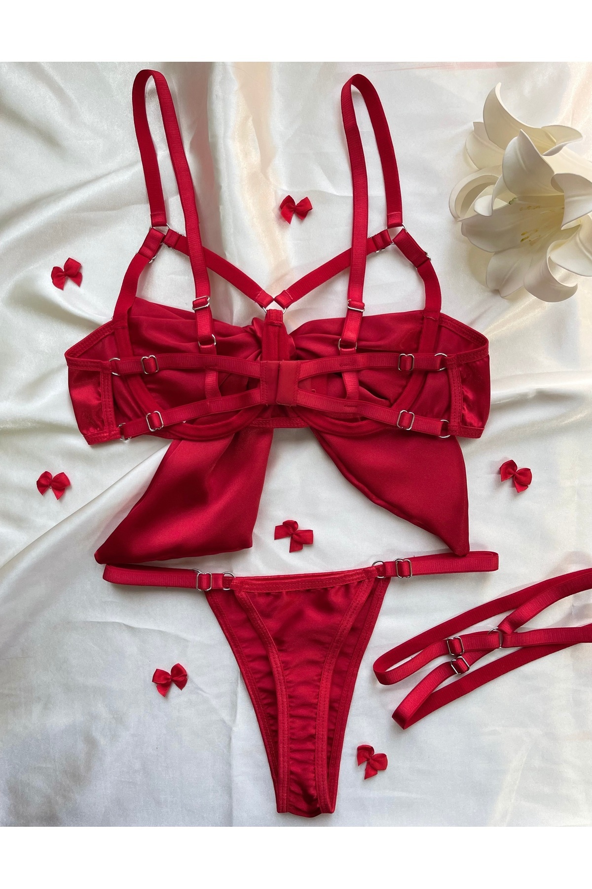 SİNTRA LINGERIE  Yılbaşı Özel Kırmızı Fiyonklu İç Çamaşır Takımı - Görsel 6