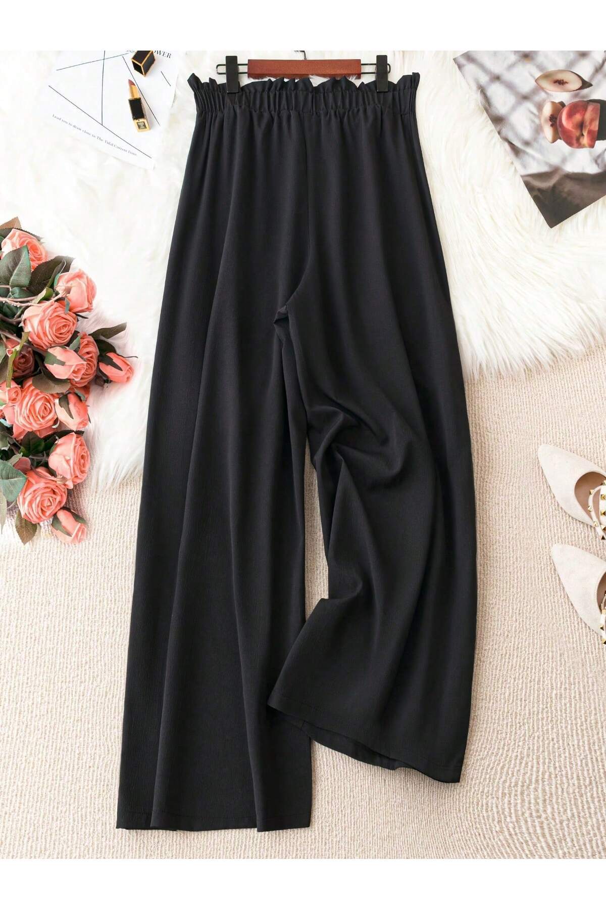 SPORTİVEA  Kadın Beli Lastikli Büyük Beden Palazzo Pantolon - Görsel 3