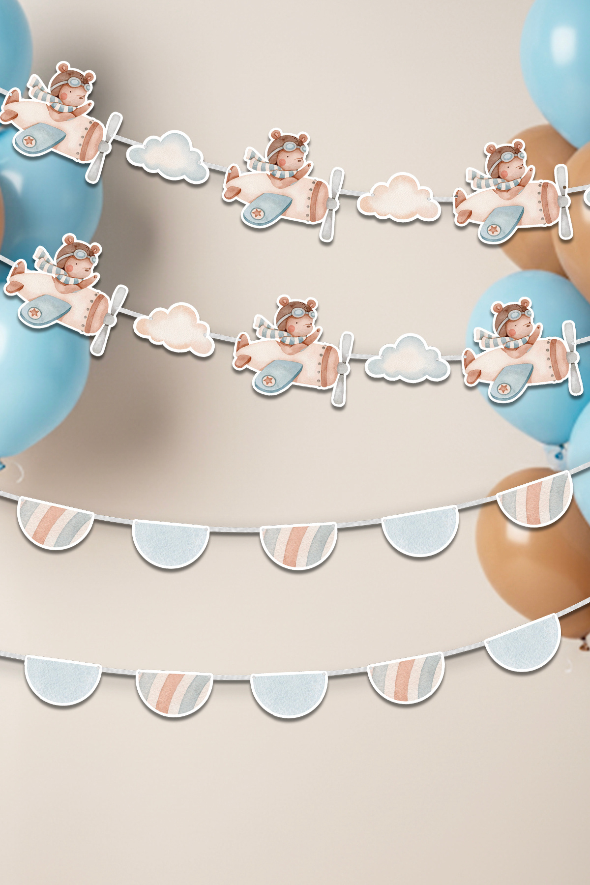 Niksy Design Pilot Ayıcık Uçak Temalı 2’li Banner Parti Süsü