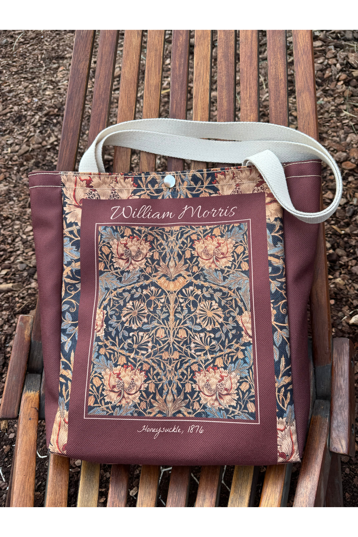 pamukcanta William Morris Kanvas Bez Çanta Yıkanabilir Metal Çıtçıtlı Cepli