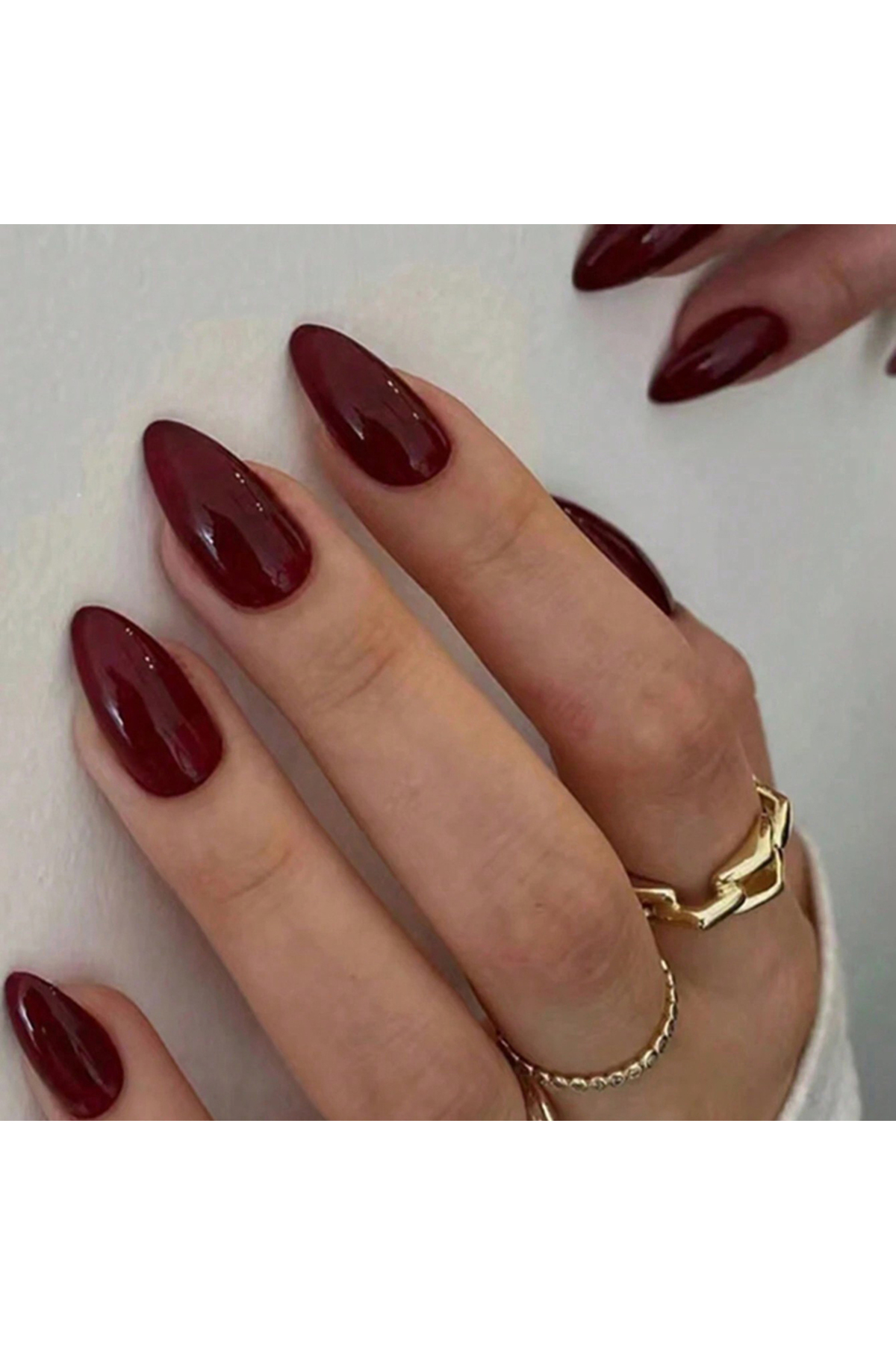 Choice Red 24Pcs/Set Simple Wine Red Fake Nails Mid-length Almond Press on Na...