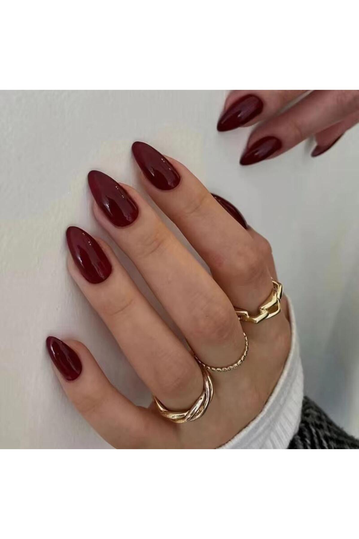 Choice MULTI ARTAUG 24PCS Press On Nails Short Almond Wine Red High Saturatio...