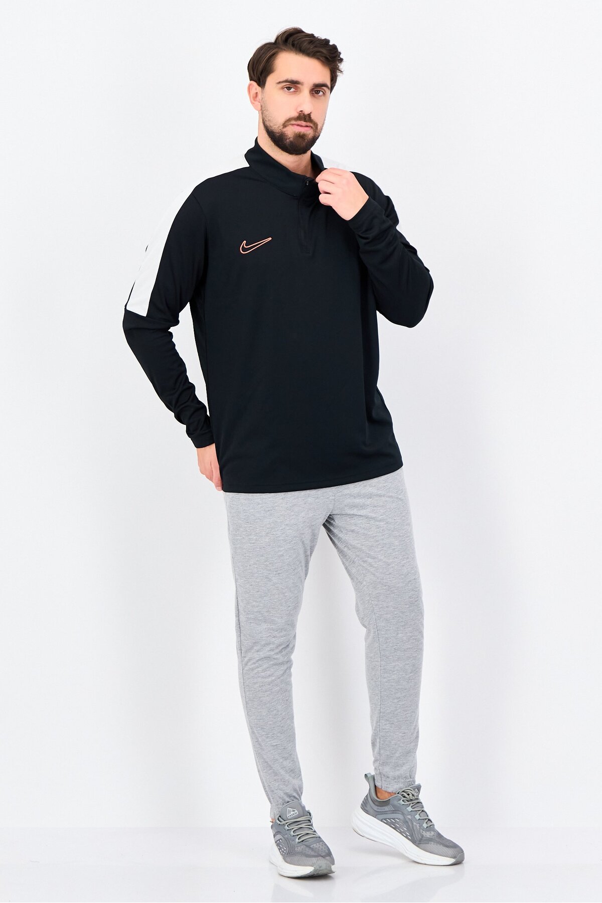 تي شيرت كرة قدم رجالي رياضي بأكمام طويلة، أسود