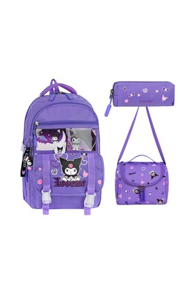 Lilyum Çanta Kuromi Desenli 3’lü Okul Çanta Seti – Sırt Çantası 40×30×20 + Te...