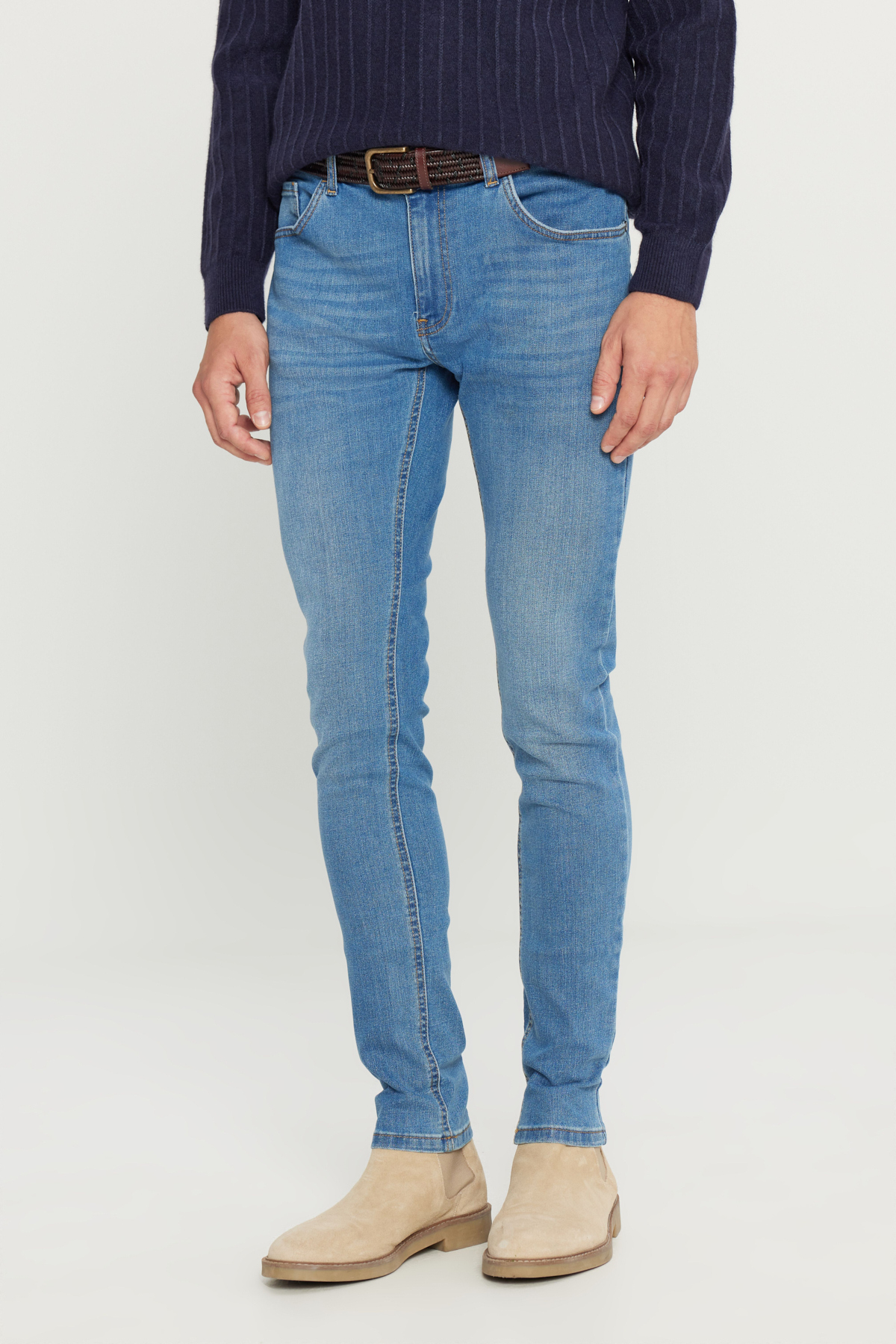 AC&Co / Altınyıldız Classics  Erkek Açık Mavi Ekstra Slim Fit Dar Kesim Rıss Pamuklu Esnek Denim Jean Kot Pantolon - Görsel 2