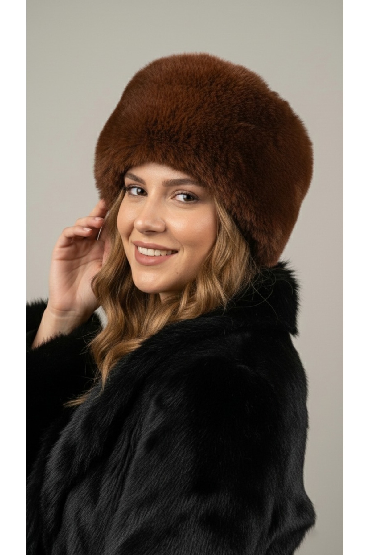 Women's Brown Fur Russian Model Kalpak Hat - Winter Soft Plush