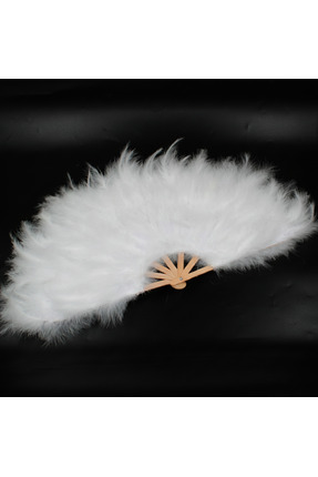 BÜYÜTEÇ KINA EVİ Beyaz Tüylü Gelin Tüylü Yelpaze Büyük Boy 55 Cm Tüylü Yelpaze