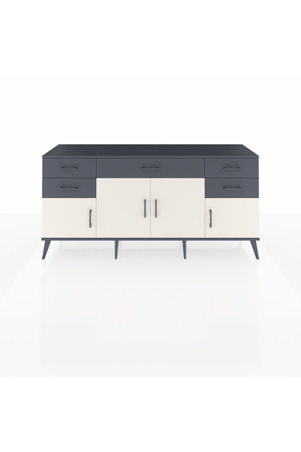 Hyperion Cantilever Single Shelf 5 Drawer 4 Lid 176x44x83 Anthracite-Moonstone/Anthracite