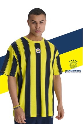 Fenerbahçe Orijinal Lisanslı Sarı Lacivert Çubuklu Erkek T-Shirt