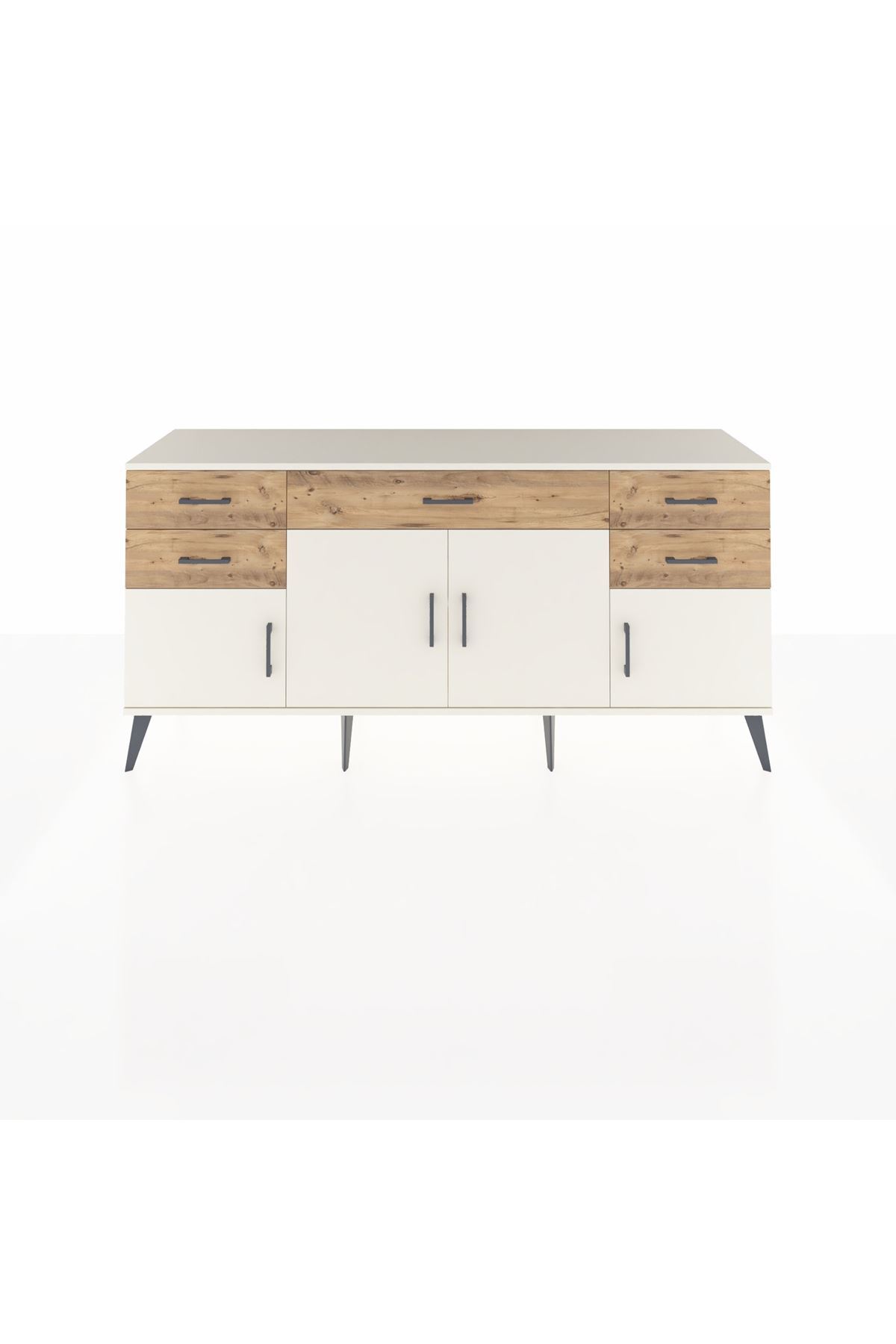Hyperion Cantilever Single Shelf 5 Drawers 4 Lids 176x44x83 Moonstone-Moonstone/Pine