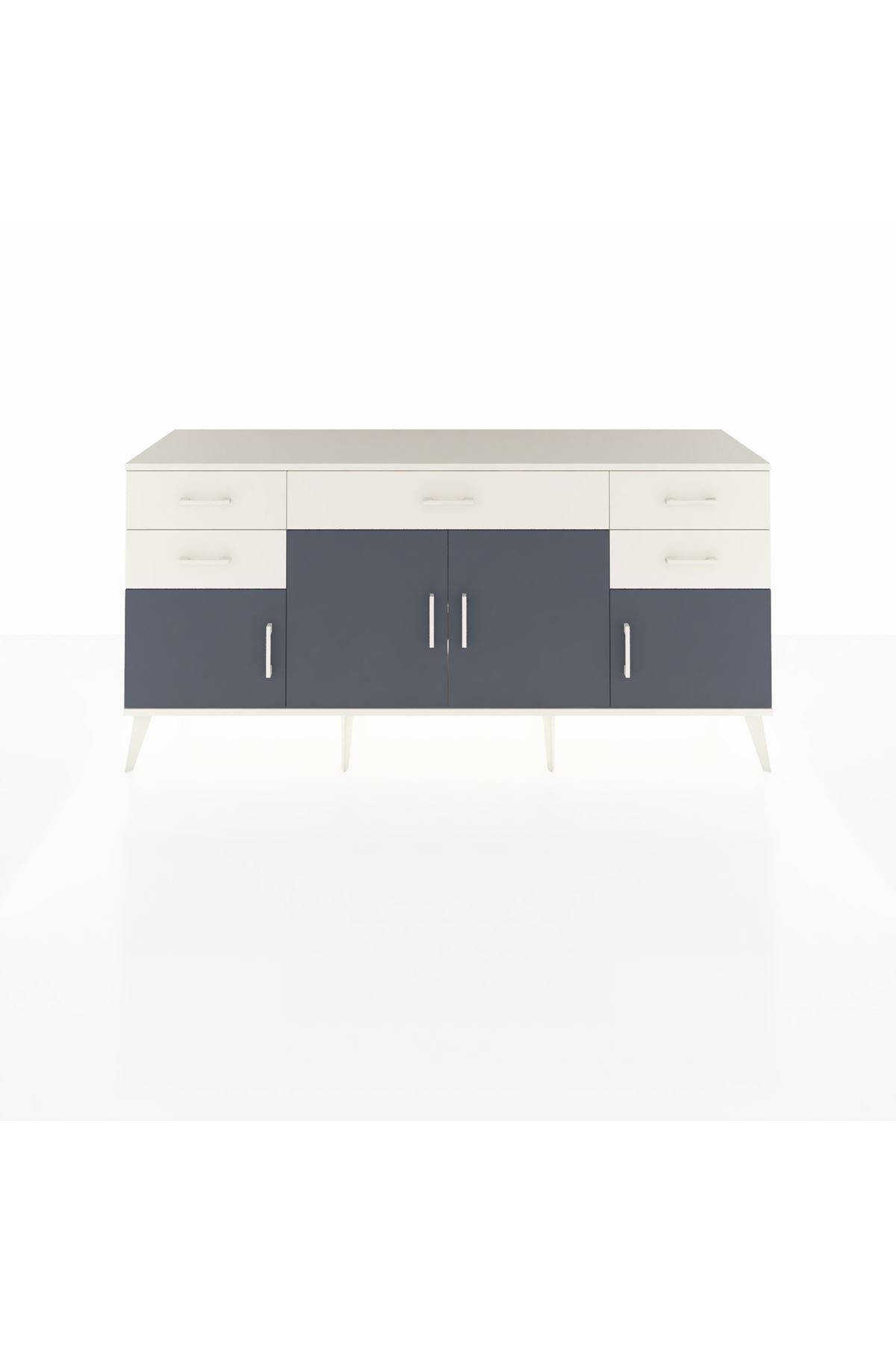 Hyperion Console Single Shelf 5 Drawer 4 Lid 176x44x83 Moonstone-Anthracite/Moonstone