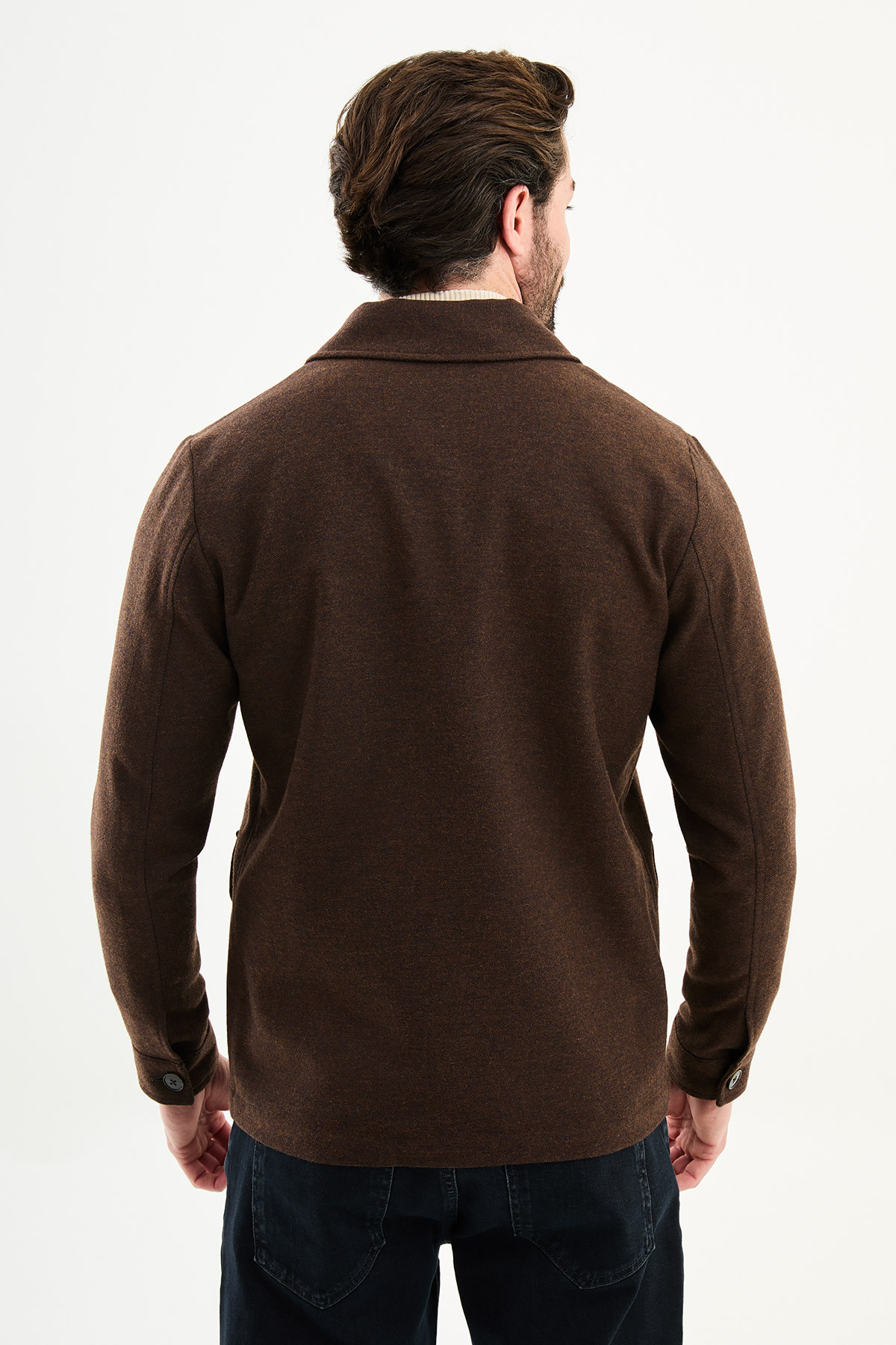 Kırçıllı Slim Fit Gömlek Yaka Düğmeli Kapak Cep Erkek Trenchcoat Kahve - 21337.25K — رنگارنگ — تصویر 5 از 6