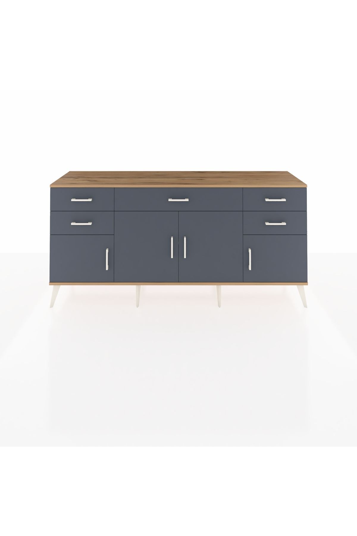 Hyperion Living Room Console Shelf 5 Drawers 4 Door Office Kitchen Cabinet 176x44x83 Pine-Anthracite