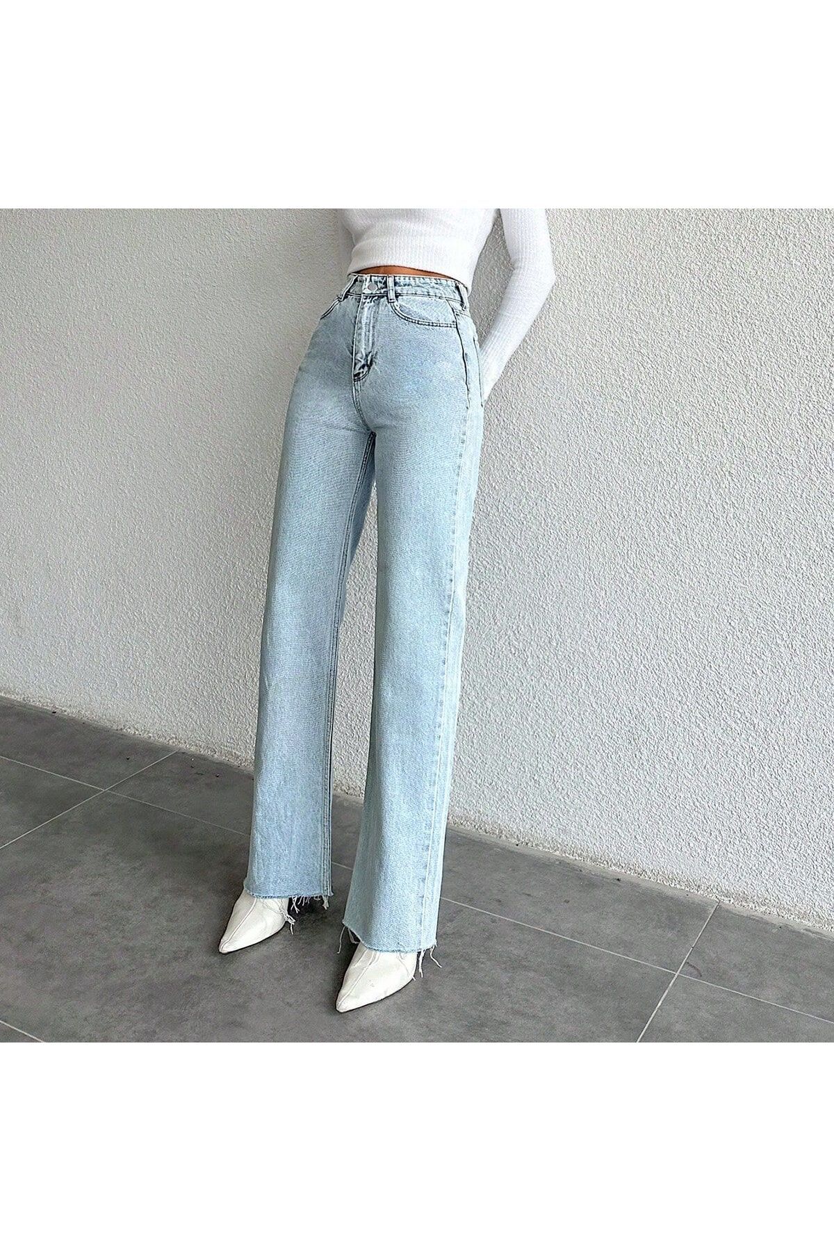 KENE JEANS Paça Kesik Yüksek Bel Buz Kar Boru Paça Kot Pantolon görsel 2