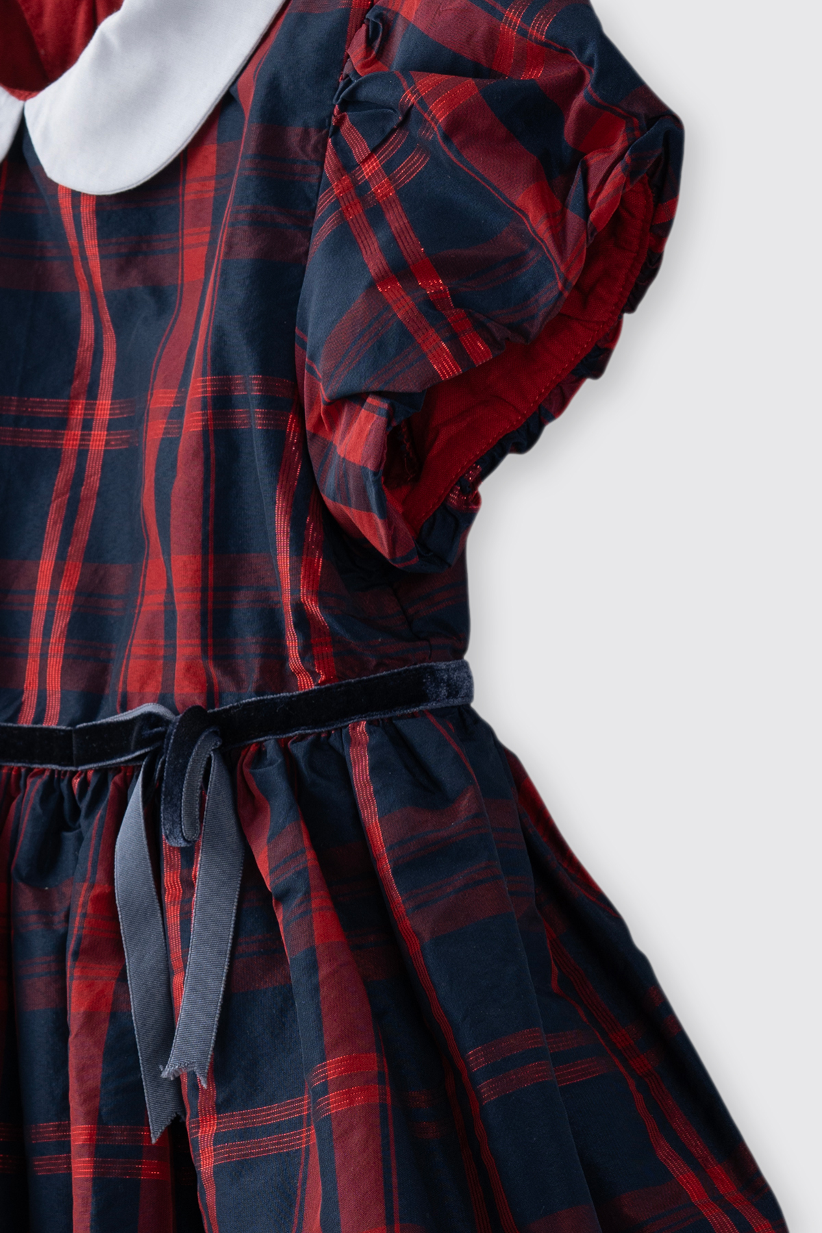 Panço Kız Bebek Bebe Yaka Fiyonk Detaylı Kısa Kollu Ekoseli Lacivert Parti Elbisesi fotoğrafı 2 (önizleme)