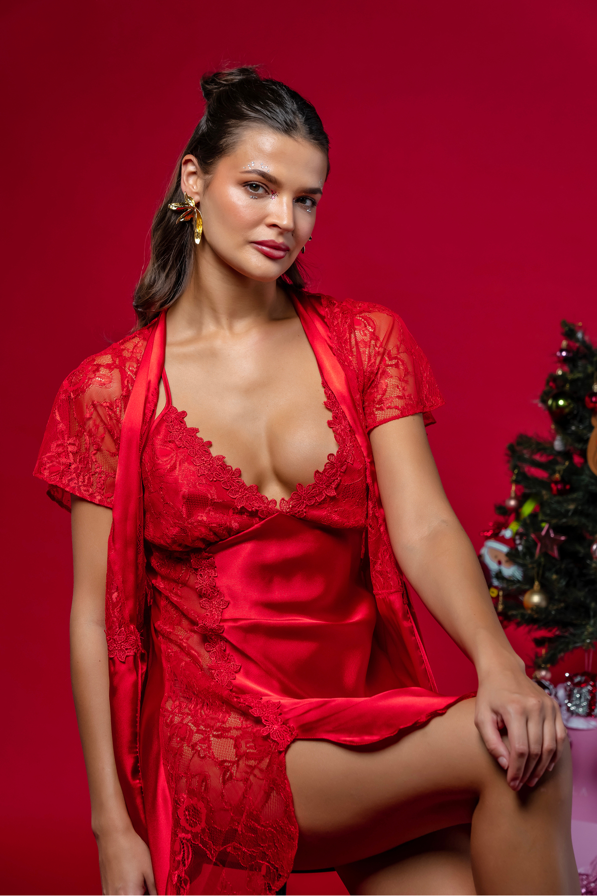 Stella Passion Kırmızı Saten Gecelik & Sabahlık