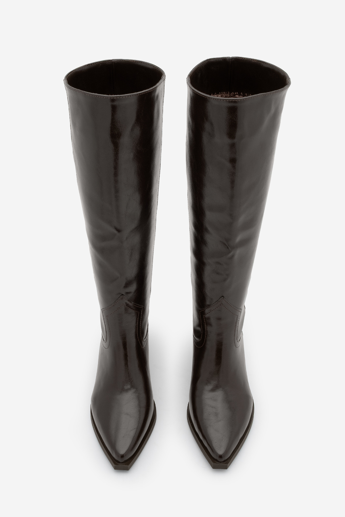 Marjin  Kadın Sivri Burun Kovboy Körüklü Fermuarsız Western Çizme Mivez Kahve - Görsel 7