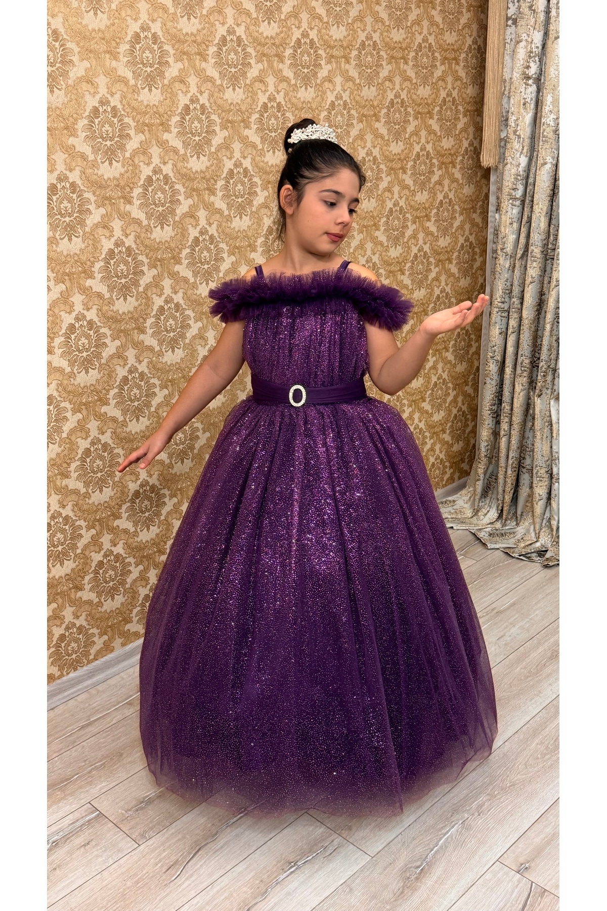 tuha kids design Kız Çocuk Tarlatanlı Pırıltılı Abiye Gelinlik Yeni Tarz Çocuk Elbise 5-11 Yaş
