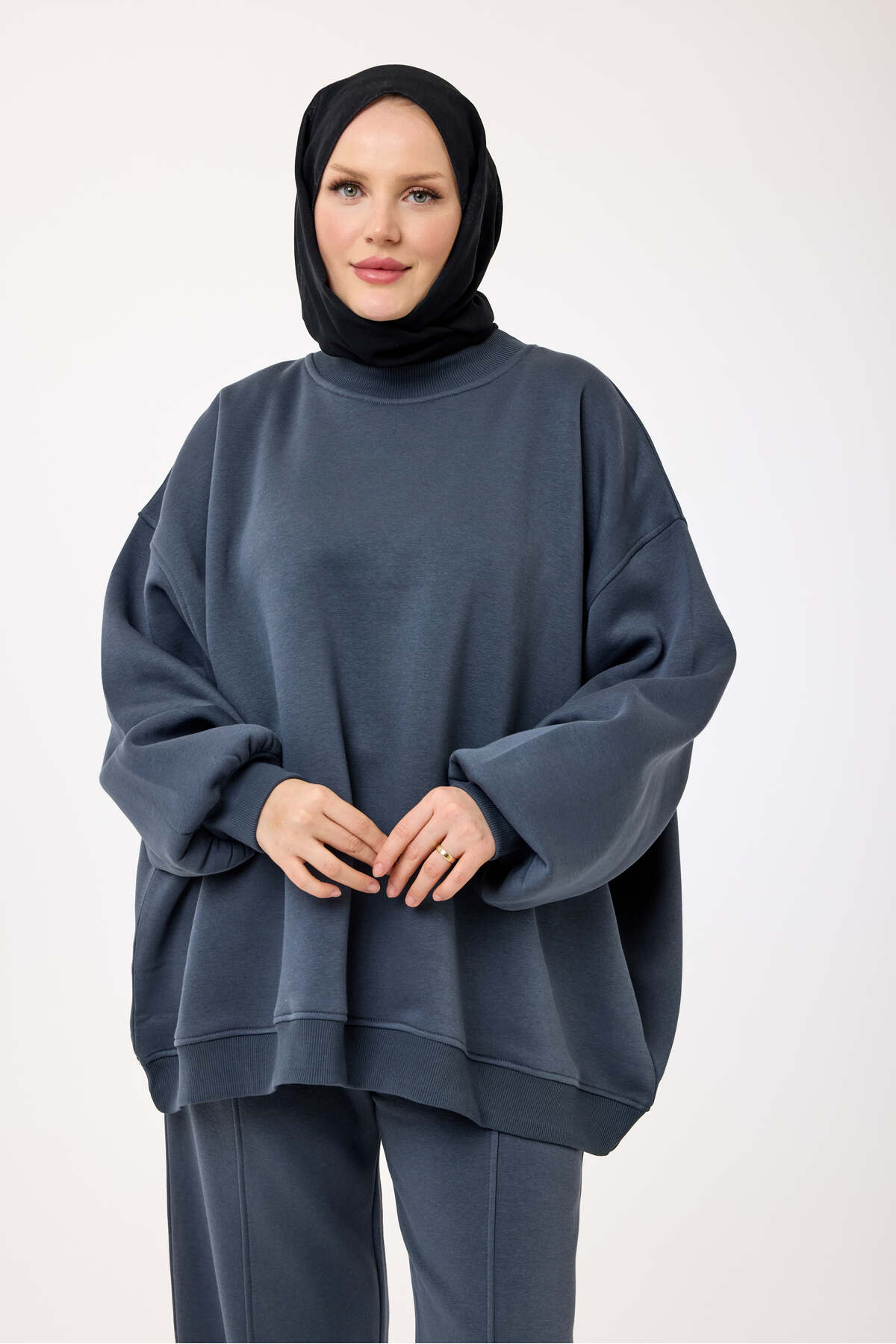My City 5334 - 3 İplik Şardonlu Salaş Basic Kadın Sweatshirt