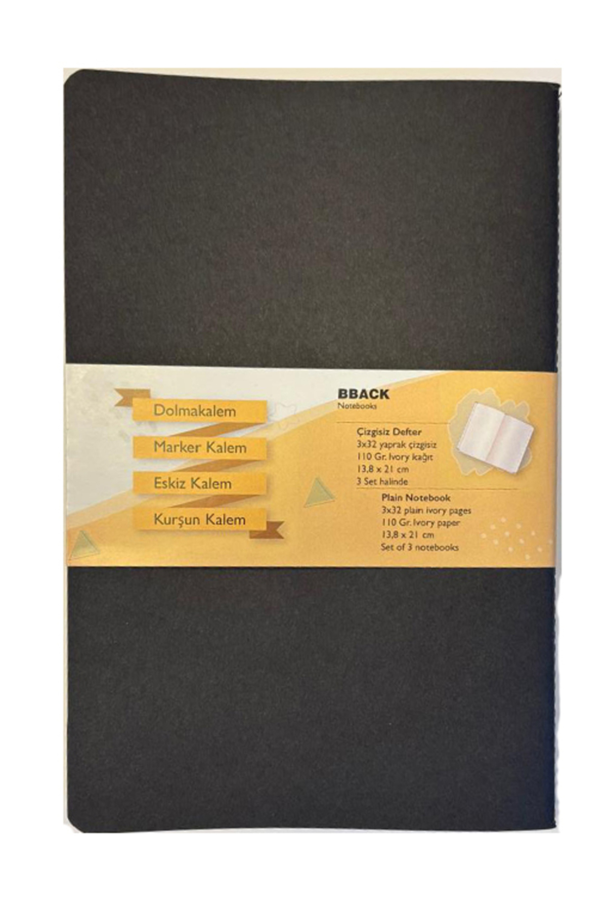 BBACK Set of 3 Plain Notebook 110gr. Çizgisiz Ivory Kağıt 13x21cm