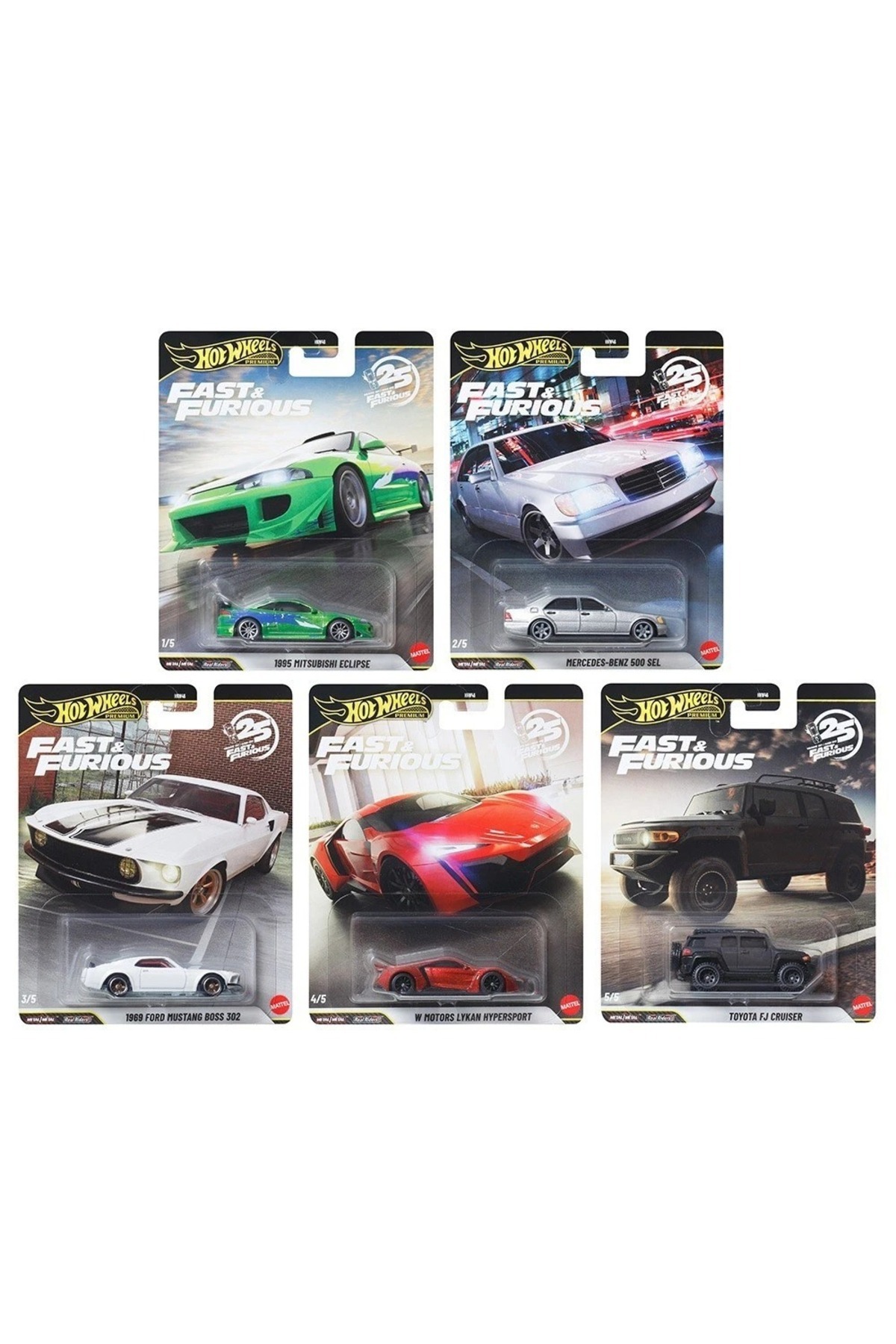 HOT WHEELS Premium Fast & Furious 25. Yıl Seti 2026 Diecast 5'li